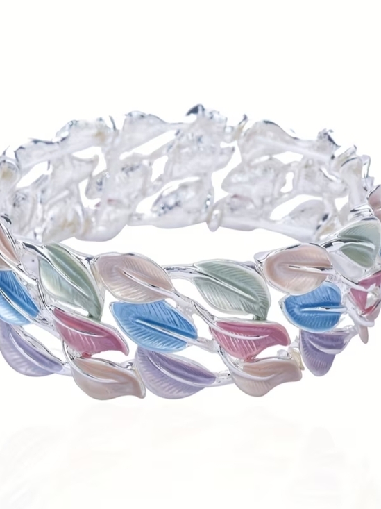 CringCoco Jewelry - Pastel Leaf Silver-Tone Stretch Bracelet